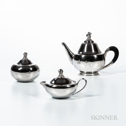 Three-piece Georg Jensen Sterling Silver Tea Service