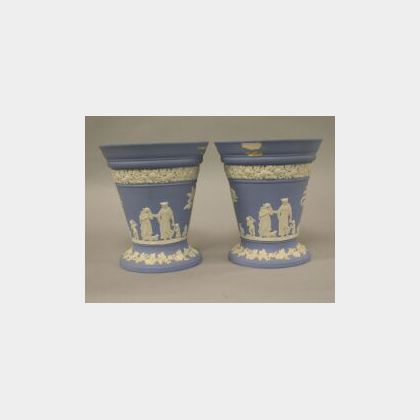 Pair of Wedgwood Light Blue Jasperware Bough Pots. 