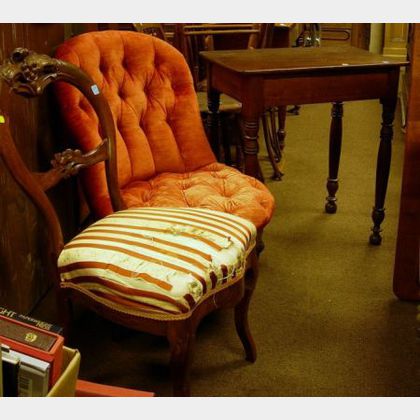 Victorian Upholstered Carved Walnut Parlor Chair, a Renaissance Revival Upholstered Walnut Parlor Slipper Chair, and a Late Classical W