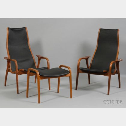 Pair of Lounge Chairs and Ottoman