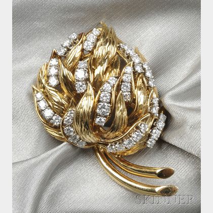 18kt Gold and Diamond Brooch, France