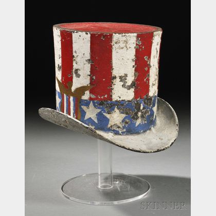Patriotic Painted Cast Iron Top Hat Spittoon