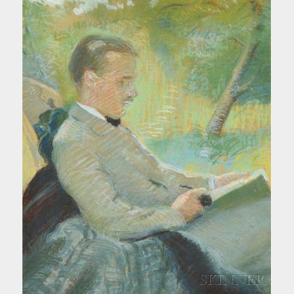 Boston School, 19th/20th Century Two Plein-air Portrait Studies: Gentleman Reading