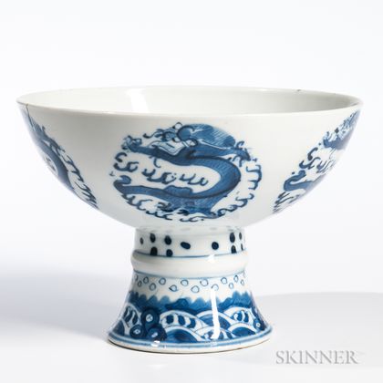 Ming-style Blue and White Stem Bowl