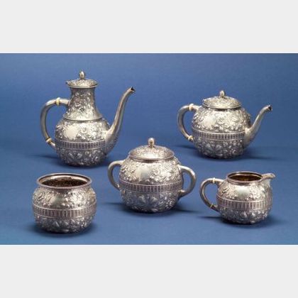 Gorham Five Piece Repousse Sterling Tea and Coffee Service