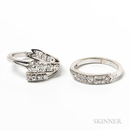 Two 14kt White Gold and Diamond Rings