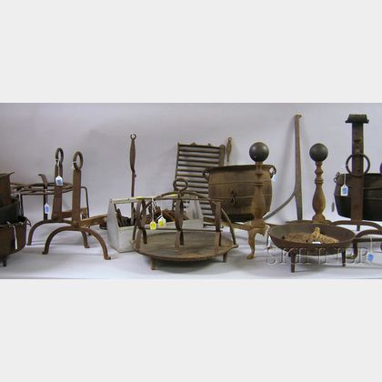 Group of Cast and Wrought Fireplace and Hearth Items