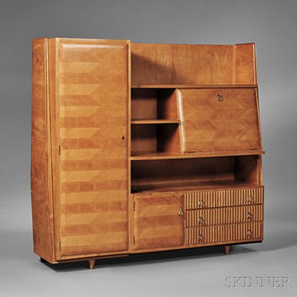 Mid-century Modern European Marquetry Cabinet/Desk Unit