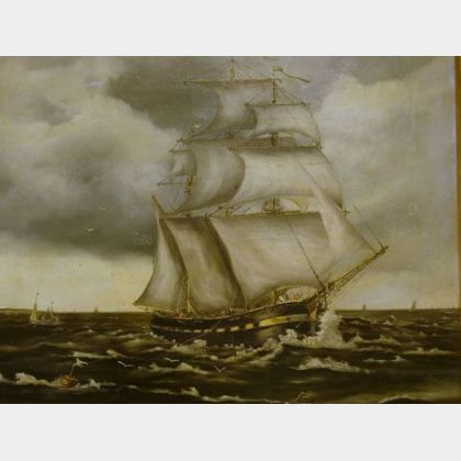 Framed 19th Century British School Oil on Canvas of the Ship Man o' War