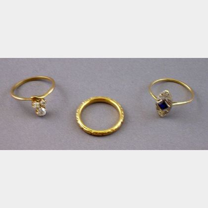 Two Antique Gold and Gem-set Rings and 18kt Gold Band