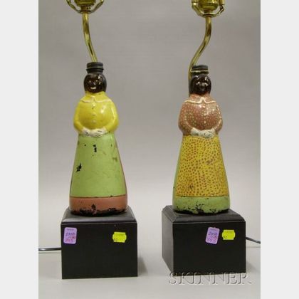 Pair of Painted Glass Figural Bottle Table Lamps. 