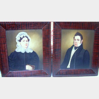 Attributed to Ira Chaffee Goodell (Massachusetts, 1800-1875) Pair of Portraits of a Man and a Woman.
