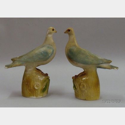 Pair of Polychrome Painted Chalkware Doves