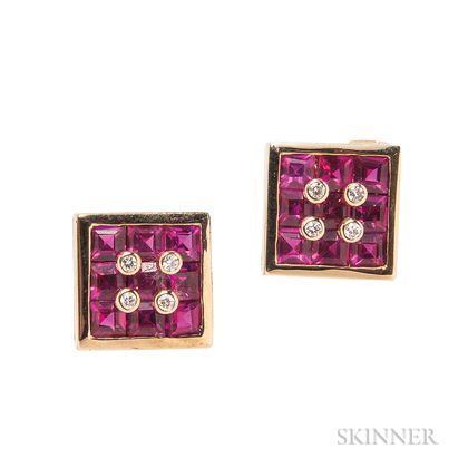 18kt Gold, Ruby, and Diamond Cuff Links