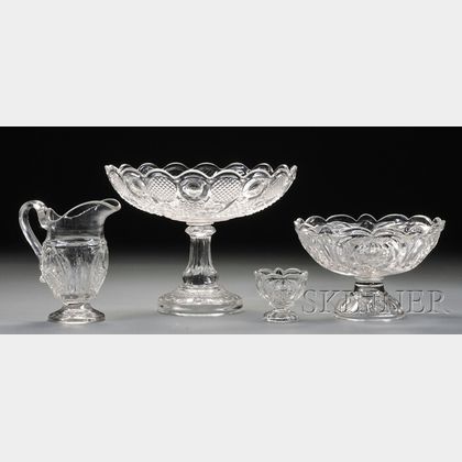 Four Colorless Pressed Pattern Glass Items