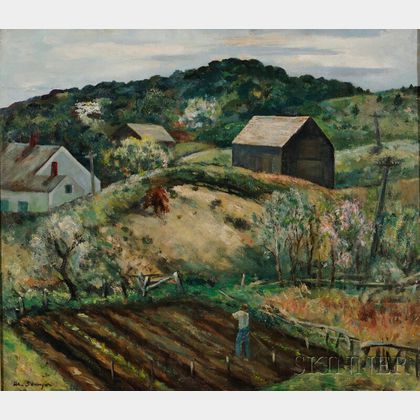 Helen Alton Farnsworth Sawyer (American, 1900-1999) North Truro Farm Scene with Houses