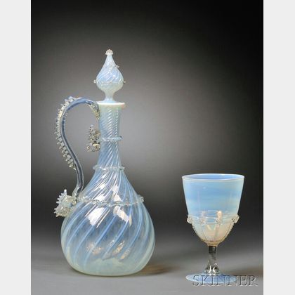 Venetian Glass Opaline Decanter and Goblet