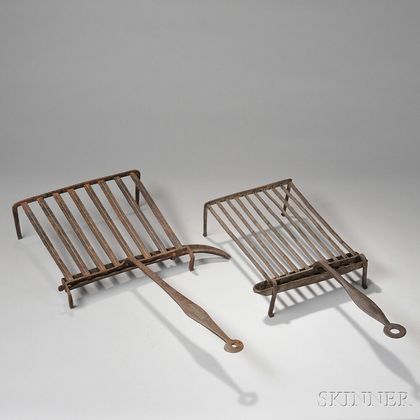 Two Wrought Iron Broilers with Drip Trays
