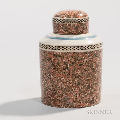Slip-banded Creamware Tea Canister with Lid