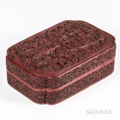 Carved Cinnabar Lacquered Box and Cover