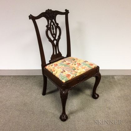 Chippendale-style Carved and Upholstered Mahogany Side Chair
