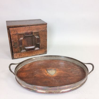 English Silver-plate and Oak Tray and an Oak Spice Chest