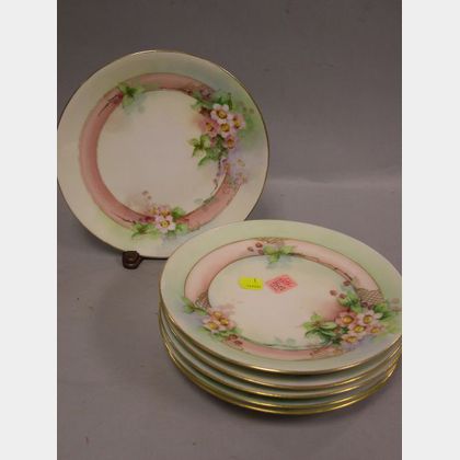 Set of Six Limoges Handpainted Floral Decorated Porcelain Plates. 