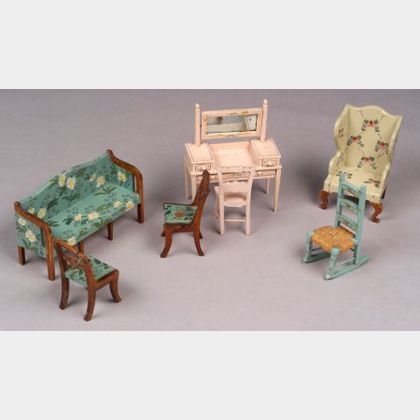 Seven Pieces of Tynie Toy Doll House Furniture