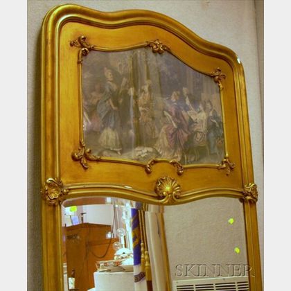 Large Louis XV Style Gilt Gesso Trumeau Mirror with Beveled Glass