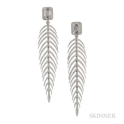 18kt White Gold and Diamond Feather Day/Night Earrings