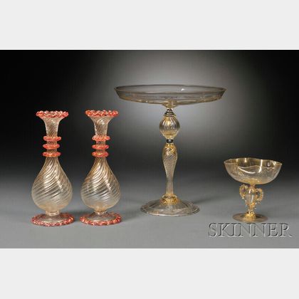 Four Venetian Glass Aventurine Vessels