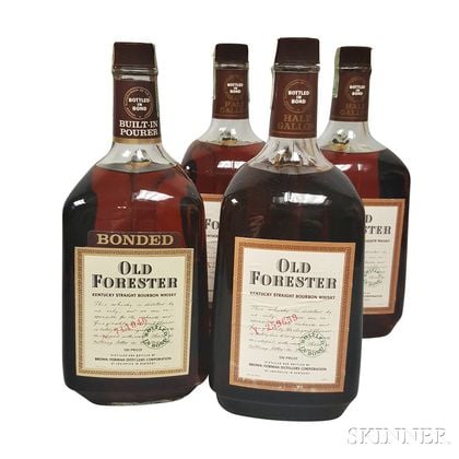 Mixed Old Forester Kentucky Straight Bourbon Whiskey, 3 1/2 gallon bottles 1 1.75 litre bottle 
