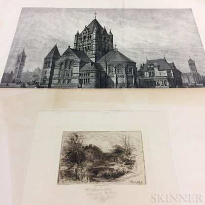 Two Prints of Boston Area Landmarks by Massachusetts Artists: G.E. Johnson (American, 19th/20th Century),Trinity Church