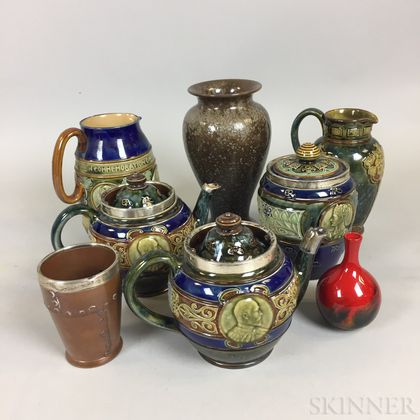 Eight Doulton Stoneware Items