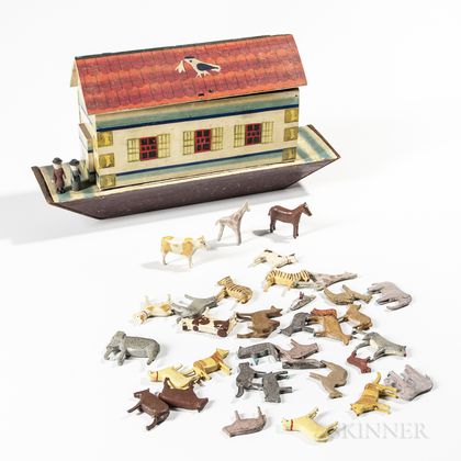 Polychrome Painted Noah's Ark with Animals