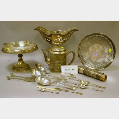 Group of Assorted Silver Plated Tableware, Flatware, and Three Sterling Silver Items
