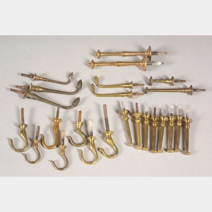 Group of Early Brass Hooks and Coat Hangers