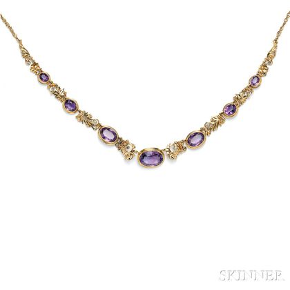 Arts & Crafts Gold and Amethyst Necklace, Attributed to Edward Oakes