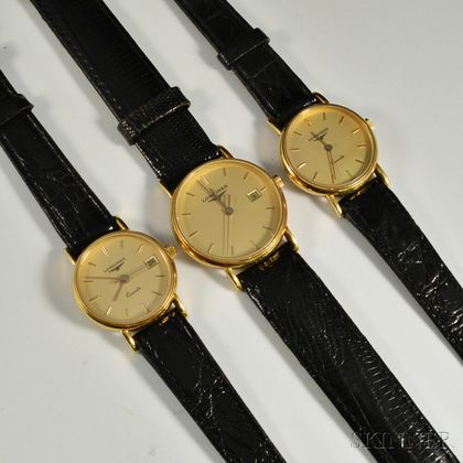 Three Longine 18kt Gold Lady's Wristwatches