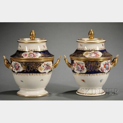 Pair of Regency Enamel Decorated and Parcel-gilt Porcelain Fruit Coolers