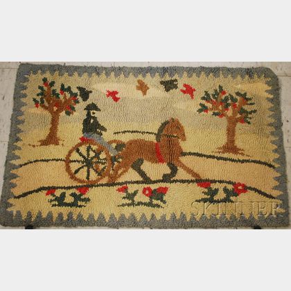 Horse, Sulky, and Driver Pattern Hooked Rug