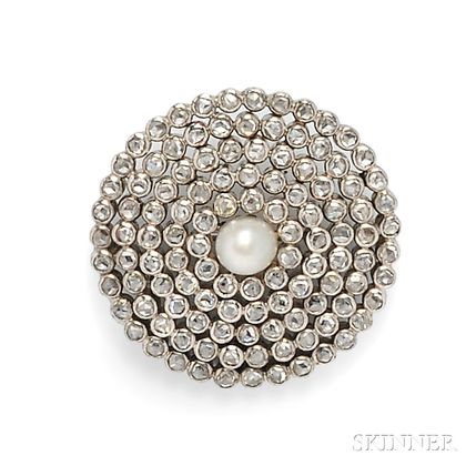 Antique Pearl and Diamond Target Brooch