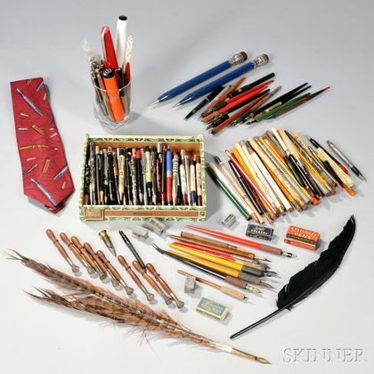 Group of Dip Pens, Ballpoint Pens, and Mechanical Pencils