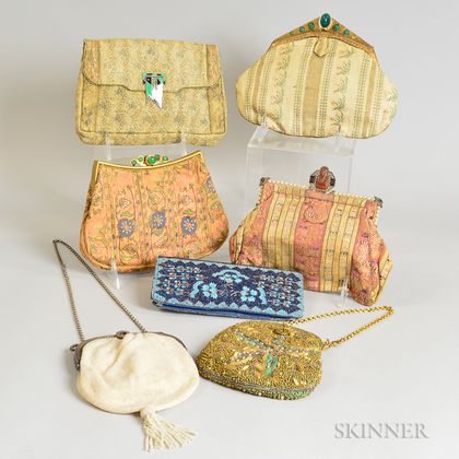 Group of Beaded and Embroidered Silk Evening Bags. Estimate $100-300