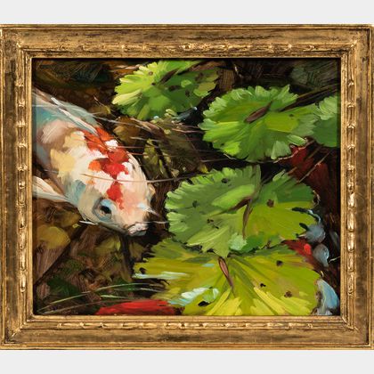 Katie Dobson Cundiff (American, b. 1950) Two Framed Paintings of Carp at Selby Gardens.