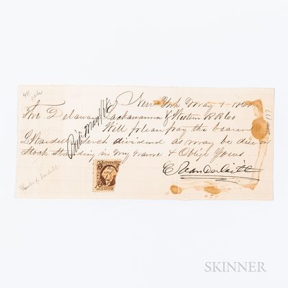 Vanderbilt, Cornelius (1794-1877) Signed Note, New York, New York, 1 May 1868.