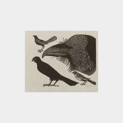 Leonard Baskin (American, 1922-2000) Lot of Four Images from A LITTLE BOOK OF NATURAL HISTORY: Beetle, Crows, Flea