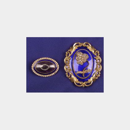 Two Antique 14kt Gold and Enamel Brooches