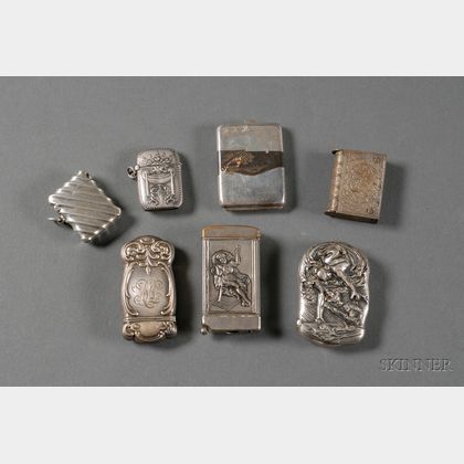 Seven Silver and Silver Plate Matchsafes