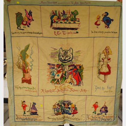 Christmas 1938 Childs Alice in Wonderland Embroidered Bedspread. 